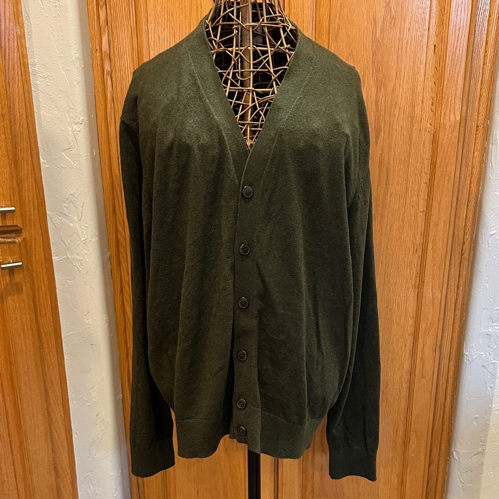 St. John's Bay Men's V-Neck Button Cardigan - Olive